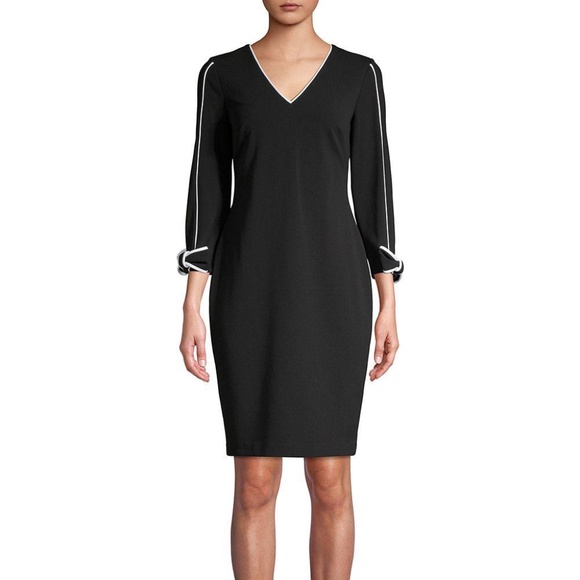CALVIN KLEIN BLACK LONG SLEEVE BOW ACCENTED DRESS - Picture 1 of 7